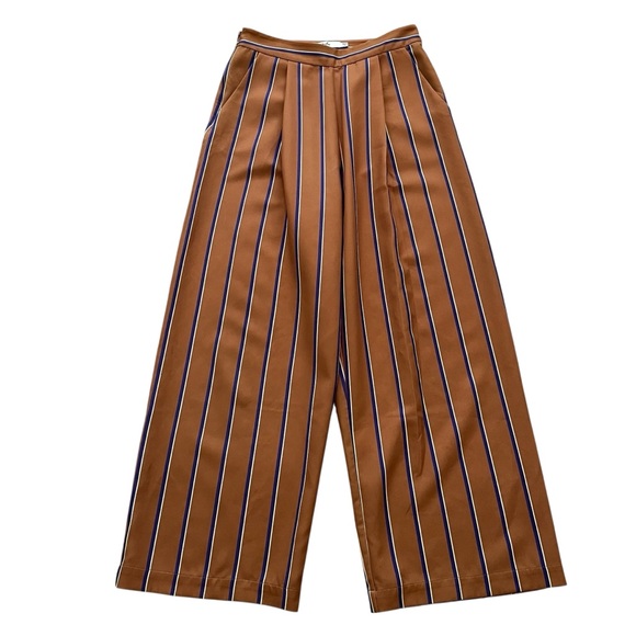 Hopeshow Weekend Pants - Hopeshow Weekend Mustard with Blue/White Stripe Wide Leg Pant M